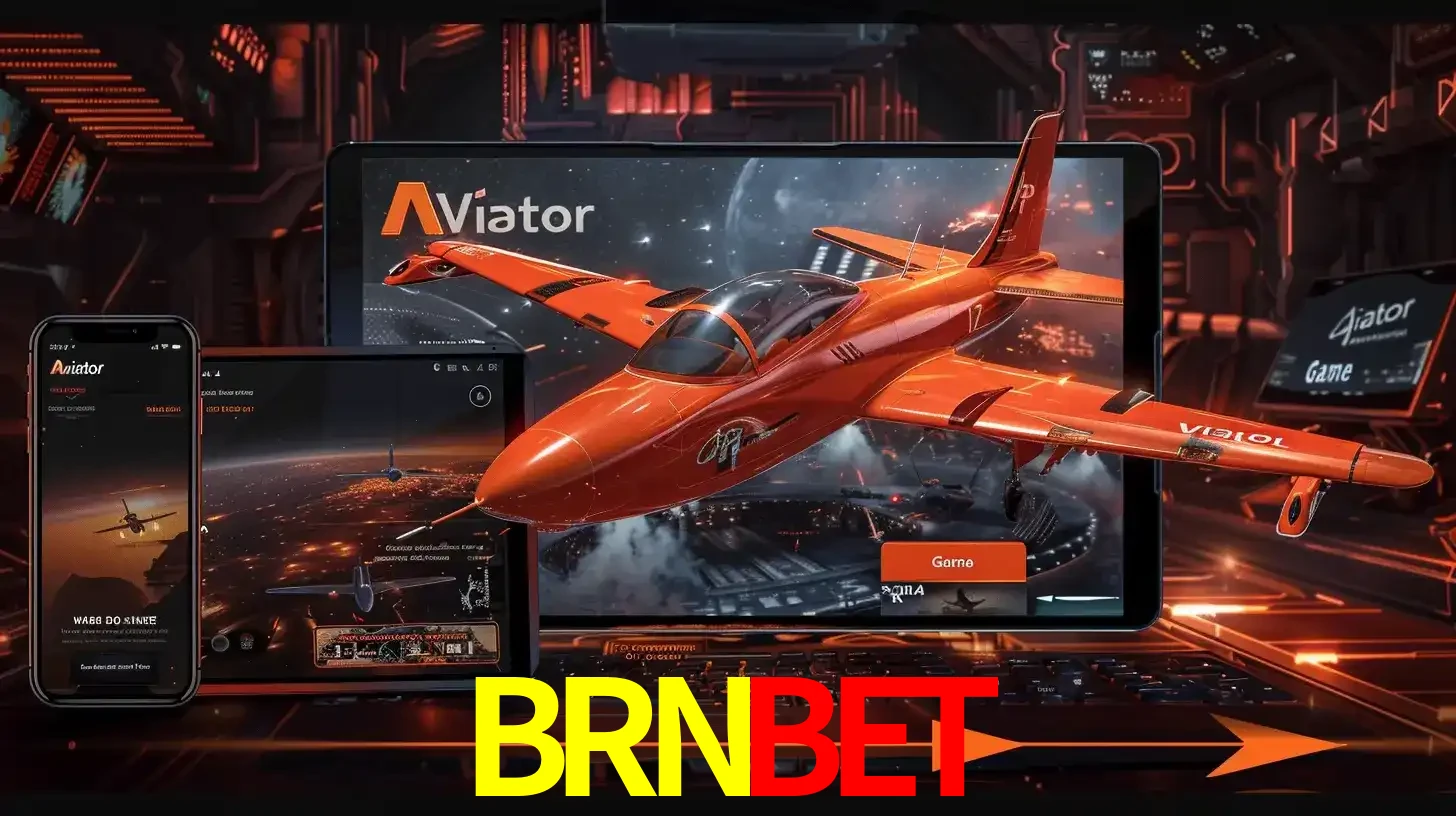 Apresentação tecnológica do jogo Aviator com um avião saindo da tela de um tablet, demonstrando a experiência imersiva em múltiplos dispositivos no BRNBET.