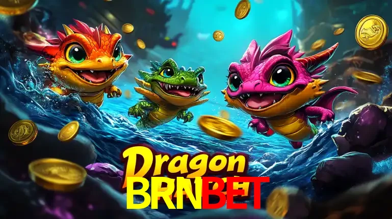 Arte promocional do jogo Dragon Hatch com três adoráveis dragões bebês nadando entre moedas de ouro, um dos slots mais divertidos para jogar no cassino BRNBET.