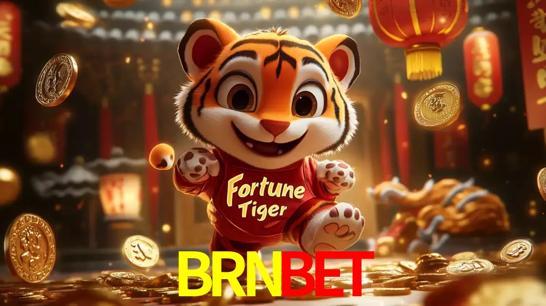 O alegre personagem do Fortune Tiger correndo sobre um caminho de moedas de ouro, simbolizando os grandes prêmios e a diversão do popular jogo de slot do BRNBET.